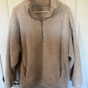 Express One Eleven Loose 1/4 Zip Sherpa Sweatshirt Women's M Beige